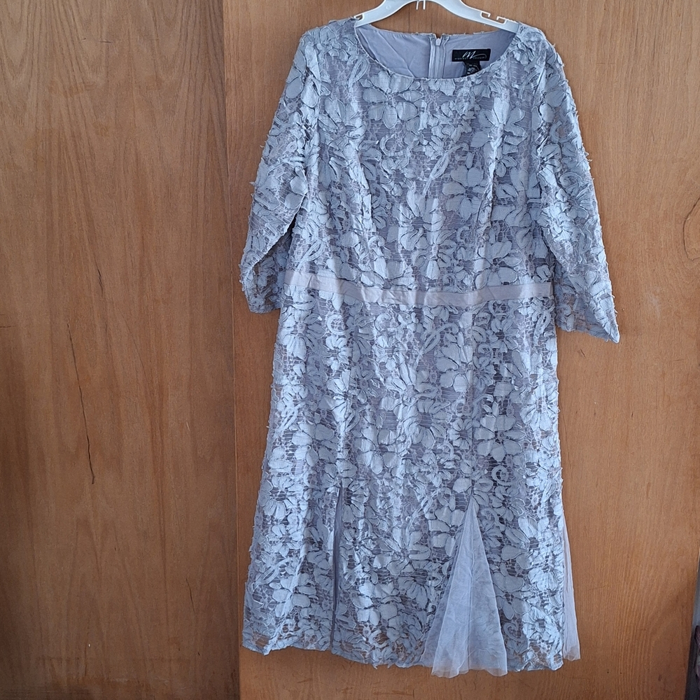 Midnight Velvet Light Gray Lace Floral Dress NWOT 18 W
